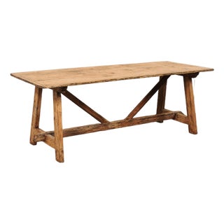 Italian Antique Sawhorse Leg Table, 7+ Ft For Sale