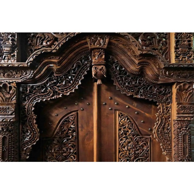 Brown Entry Doors Vintage Carved Teakwood For Sale - Image 8 of 11