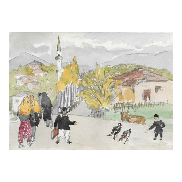 1950s Ivy Attwell Turkish Coastal Watercolor For Sale