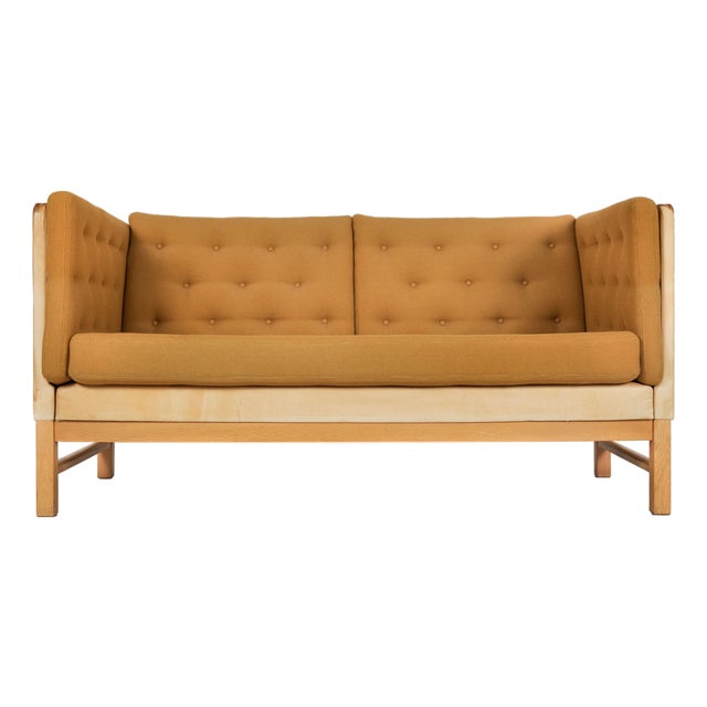 Danish Modern Leather, Tweed & Oak Sofa Model Ej 315 by Erik Jorgensen For Sale