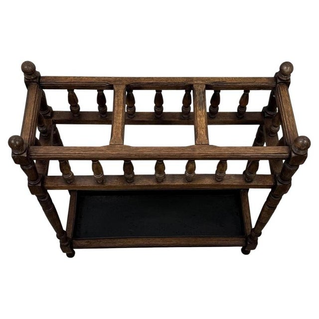 Antique English Edwardian Umbrella and Stick Stand in Oak, 1900s For Sale - Image 3 of 10