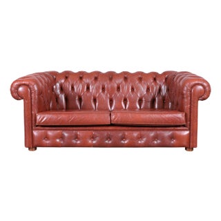 Vintage Tufted Leather Chesterfield Loveseat For Sale