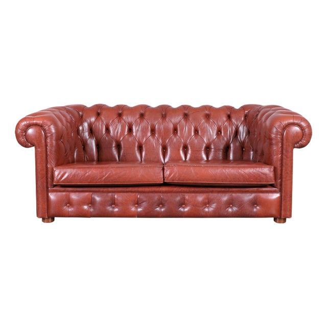 Vintage Tufted Leather Chesterfield Loveseat For Sale