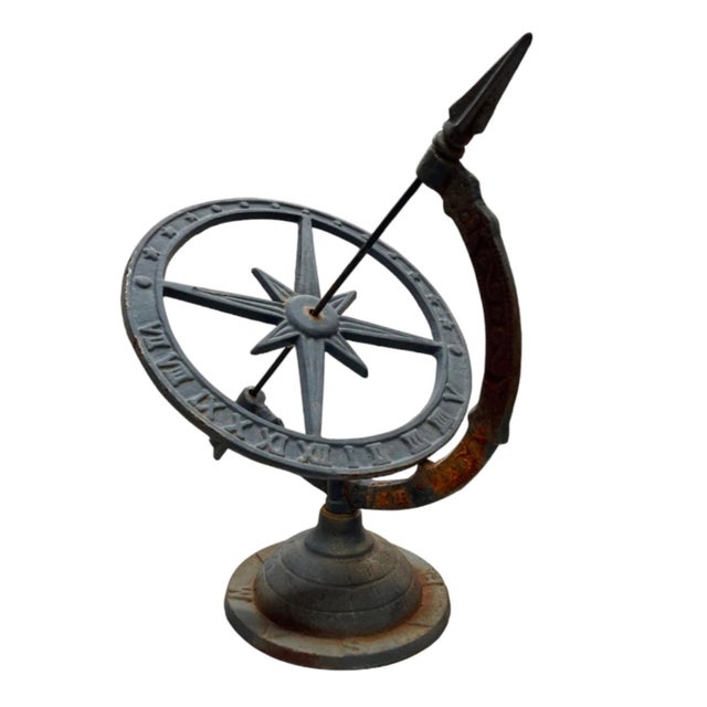 Classical Roman Vintage Cast Iron Armillary Sphere Sundial With Arrow Gnomon For Sale - Image 3 of 12