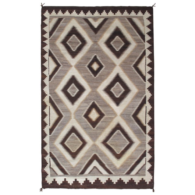 Antique Navajo Carpet, Handmade Wool, Ivory, Beige, Gray and Brown For Sale - Image 18 of 18