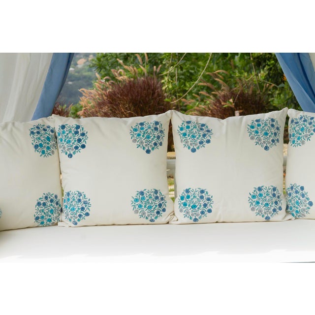 Blue Coastal Blue & White Floral Block Print Garden Daybed For Sale - Image 8 of 15