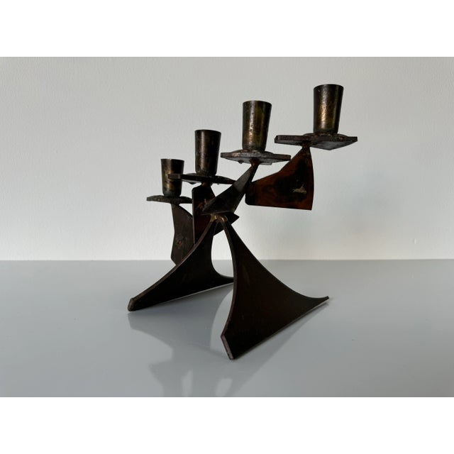 Vintage Handmade Brutalist Metal Sculptural Candle Holder For Sale In Miami - Image 6 of 11