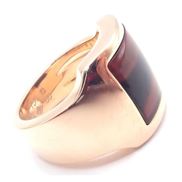 18k Rose Gold Bull's Eye Quartz Santos Dumont Ring by Cartier. **This ring comes with Cartier Certificate, service paper...