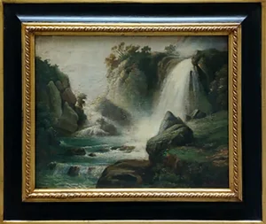 The Waterfall, French School, Italy, Oil on Canvas, Framed