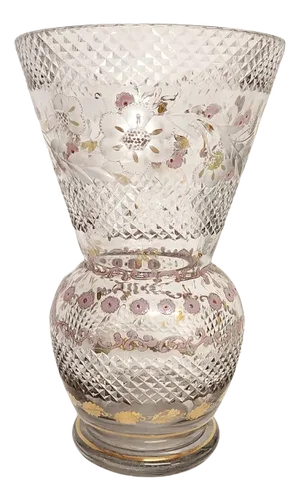 Hand Painted Carved Glass Vase, France, 1960s