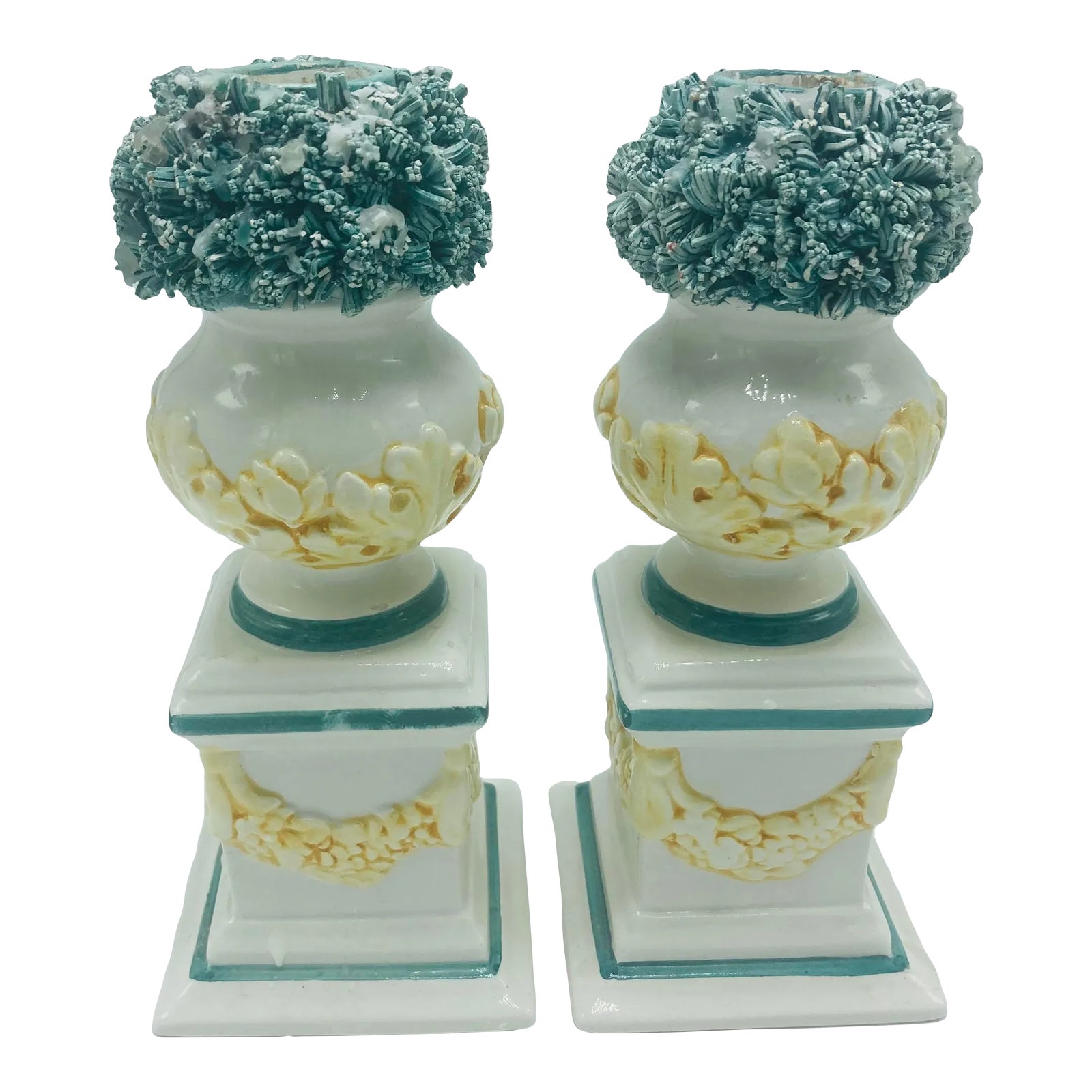 Italian Ceramic Topiary Candle Sticks | Chairish