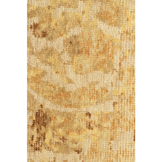 Shabby Chic Rug & Kilim’s Distressed European Square Rug in Beige-Brown & Gold Florals For Sale - Image 3 of 7
