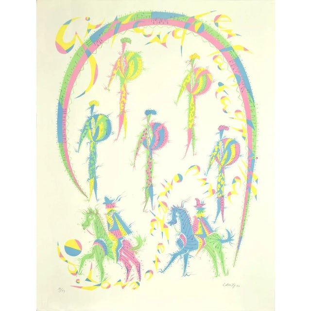 Composition is an original lithograph, realized by Rafael Alberti in 1970. Hand-signed and dated on the lower right...