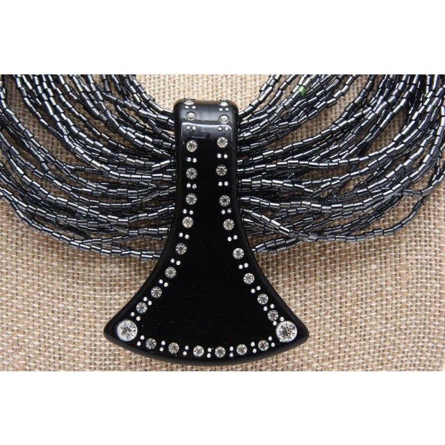Black Vintage Ugo Correani Glass Beads, Lucite Rhinestone Strand Pendant Necklace 80's Italy For Sale - Image 8 of 8
