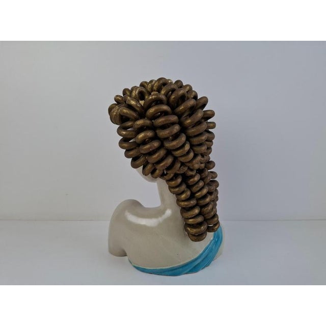 Art Deco Ceramic Bust of a Woman with Gilded Curled Hair, Czechoslovakia, 1930s For Sale - Image 14 of 18