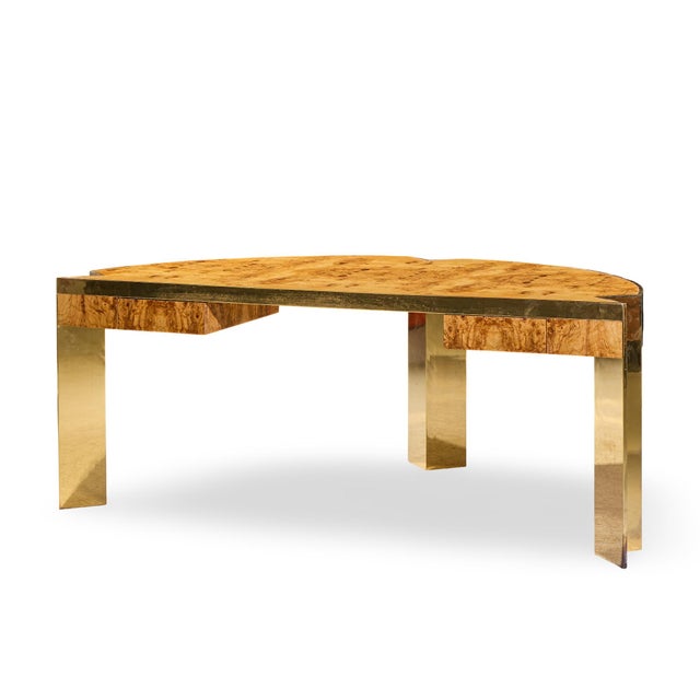 Mid-Century Modern Leon Rosen for Pace Mid Century Burlwood and Brass Executive Desk For Sale - Image 3 of 8