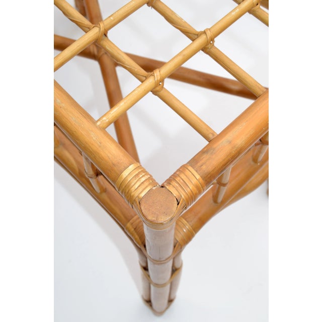 Bohemian Style Handcrafted Bent Bamboo & Rattan Console Table With Glass Top For Sale - Image 9 of 13