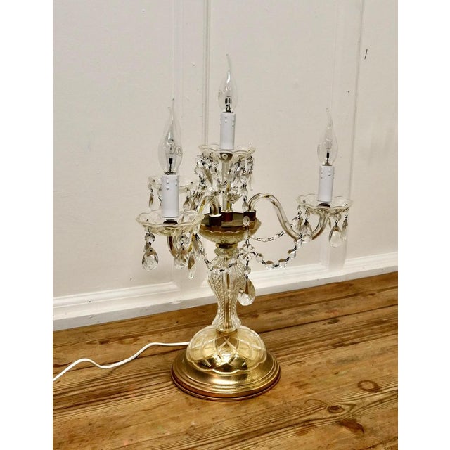 French Brass and Crystal Table Lamp, 1920s For Sale - Image 6 of 7