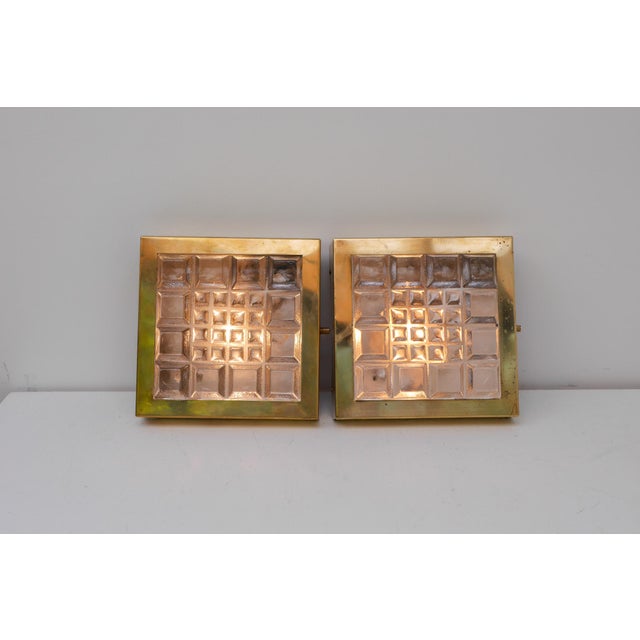 Swedish Brutalist Glass and Brass Wall Lamps from Falkenbergs Belysning, Set of 2 For Sale - Image 14 of 18