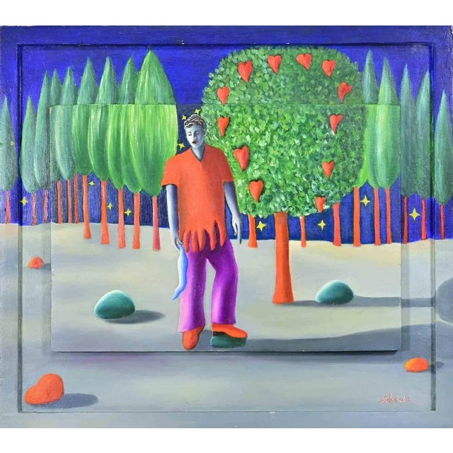 Oil on board realized by Paolo Scheggi (1955) in 1990s. Hand signed. Titled on rear. with a painted wooden frame which is...