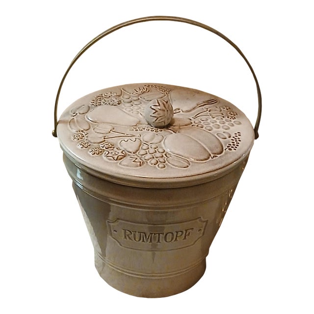 Vintage German Majolica Rumtopf Rum Pot 1960s Ceramic Pot With Lid and Handle For Sale