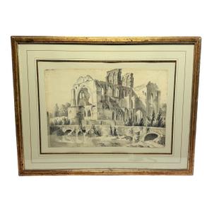 Grand Tour Watercolor of Gothic Ruins, Attributed to Charles-Joseph Celle c.1813