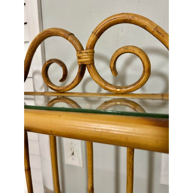 Tan Mid 20th Century Vintage 4 Tier Chinoiserie Hollywood Regency Etagere or Bakers Rack With Glass Shelves For Sale - Image 8 of 11