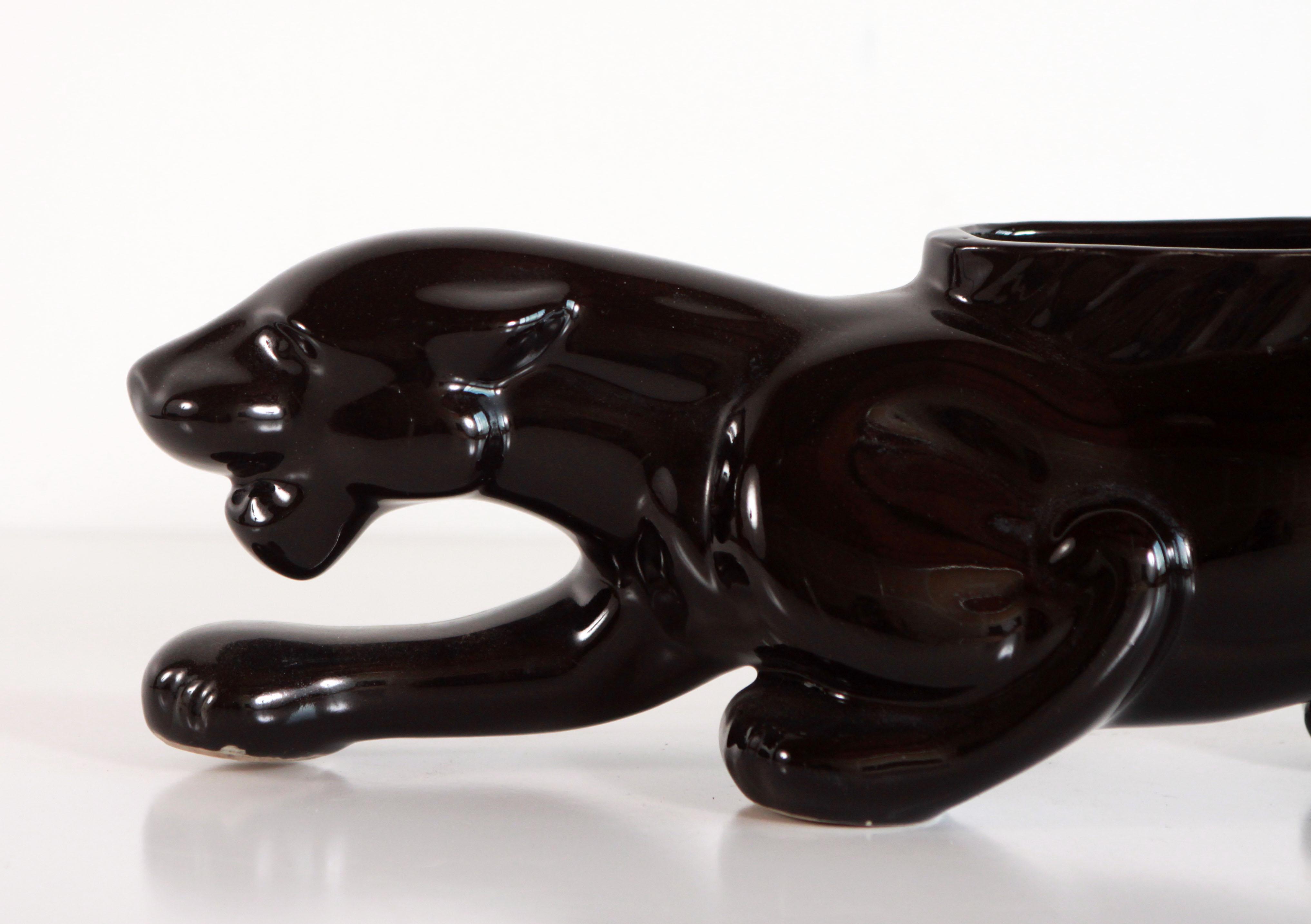 Vintage ceramic black panther lamp