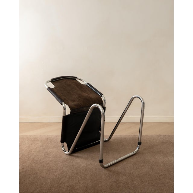 Italian Chrome and Cowhide Cantilever Dining Chairs, 1970s, Set of 4 For Sale - Image 9 of 18