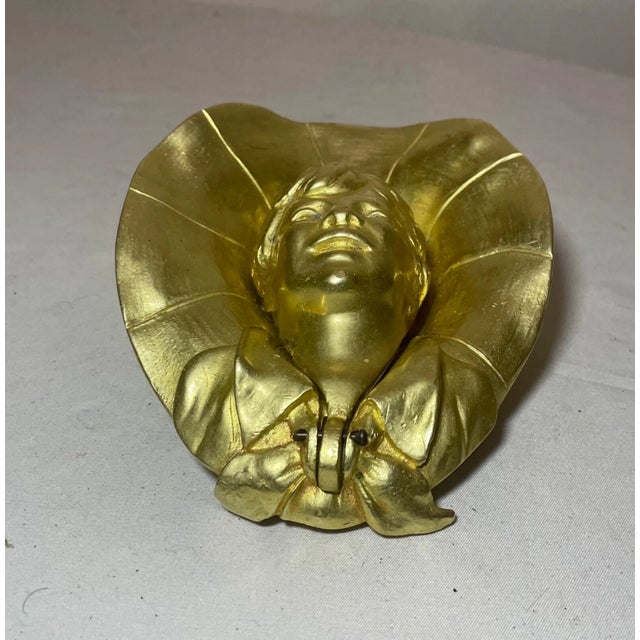 Share Antique Figural Gilt Brass Bronze American Boy With Hat Writing Inkwell Jar For Sale In New York - Image 6 of 12