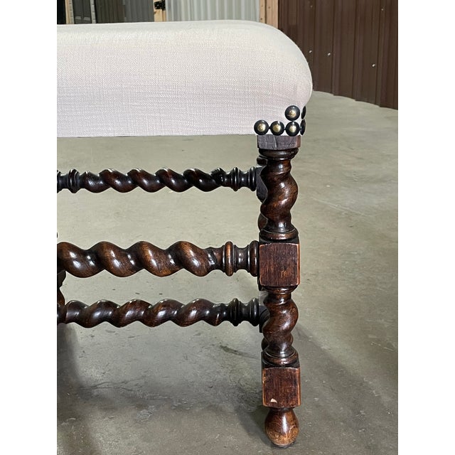 19th Century Pair of 19th Century English Oak Upholstered Stools For Sale - Image 5 of 6