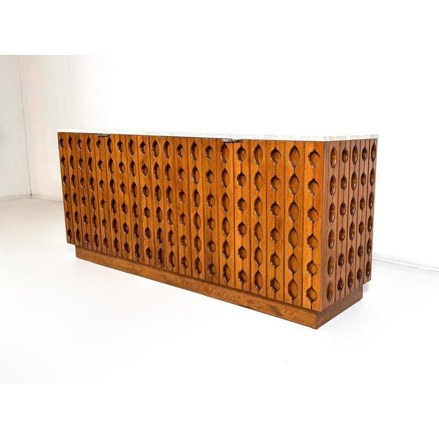 Italian Sideboard in Wood and Travertine For Sale - Image 4 of 8