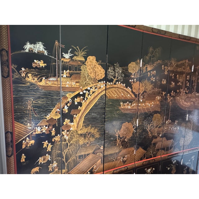 6 Panel Coromandel Lacquered Screen For Sale - Image 4 of 13
