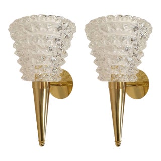1980s Murano Glass and Brass Sconces - a Pair For Sale