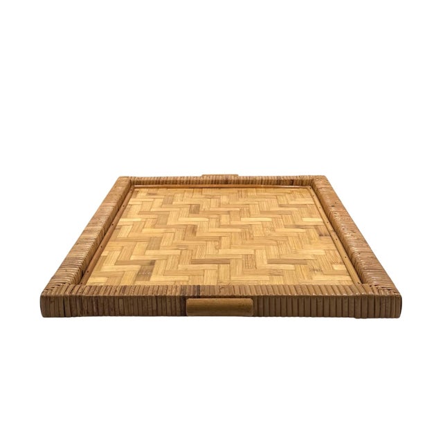 Hollywood Regency Bamboo and Wicker Tray, Italy 1970s For Sale - Image 11 of 12