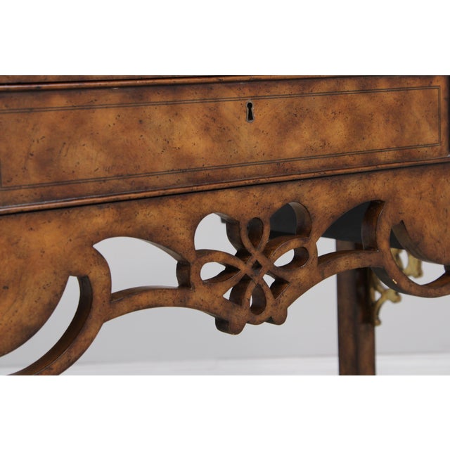 Maitland Smith Burl Wood 3 Drawer Writing Desk Console For Sale - Image 11 of 18