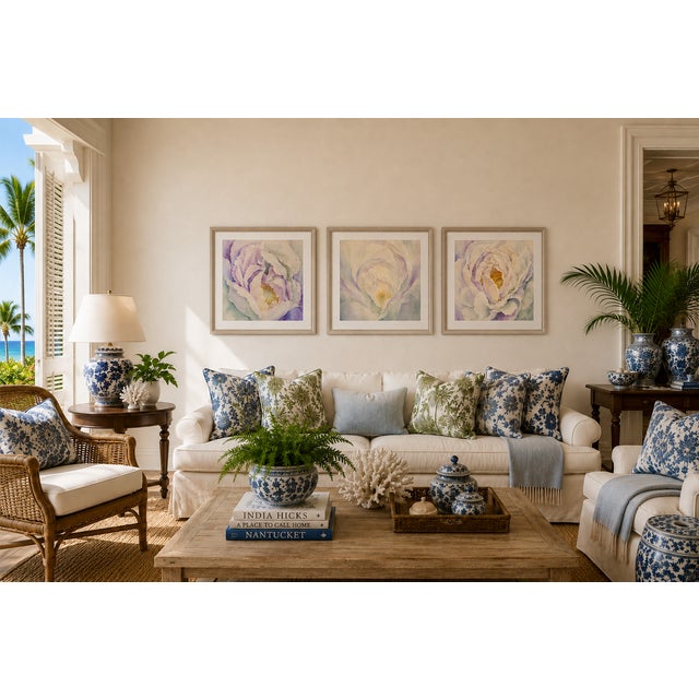 Atelier Aria Lumae Peony Symphony Aquarelle Fine Art Cotton Rag Panels Set of 3 For Sale In San Antonio - Image 6 of 18