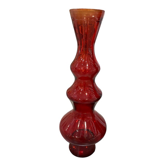 Red Glass Bottle Vase For Sale