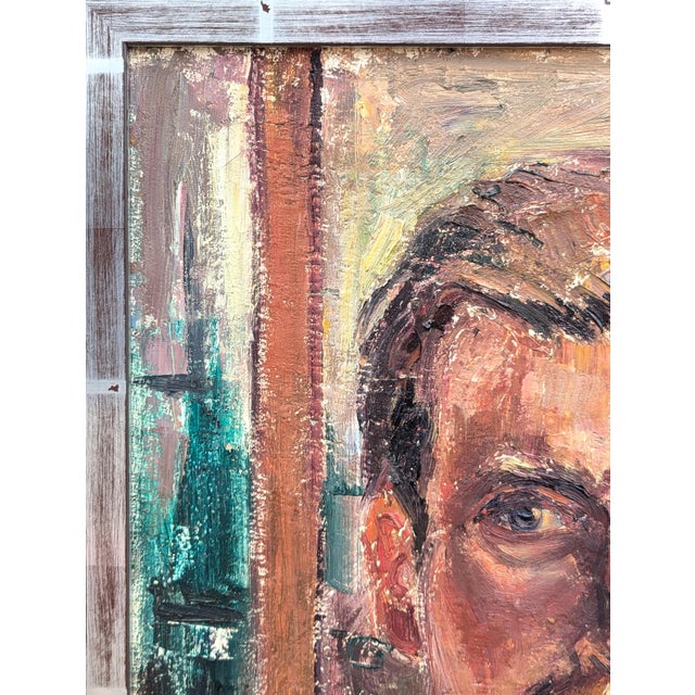 Mid 20th Century Julien Buysse "Portrait of the Artist" Early Realistic Neutral Toned Figurative Painting, 1966 For Sale - Image 5 of 11