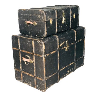 Italian Style Wood and Hemp Canvas Trunks Chest- a Pair For Sale