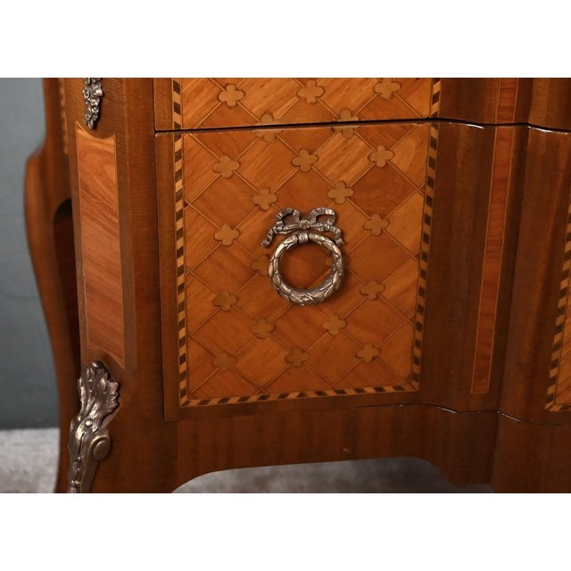 Mid-Century Louis XV-Louis XVI Transition Style Marquetry Commode For Sale - Image 9 of 18