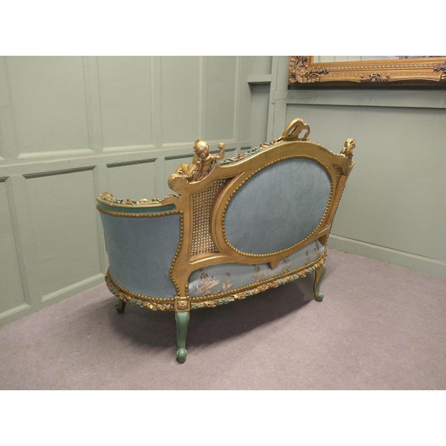 Textile French Green and Gold Boudoir Sofa in Silk For Sale - Image 7 of 8