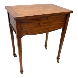 Antique Campaign Style Victorian Flip Top Desk/ Sewing Stand on Brass Casters For Sale