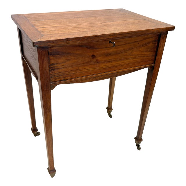 Antique Campaign Style Victorian Flip Top Desk/ Sewing Stand on Brass Casters For Sale