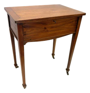 Antique Campaign Style Victorian Flip Top Desk/ Sewing Stand on Brass Casters