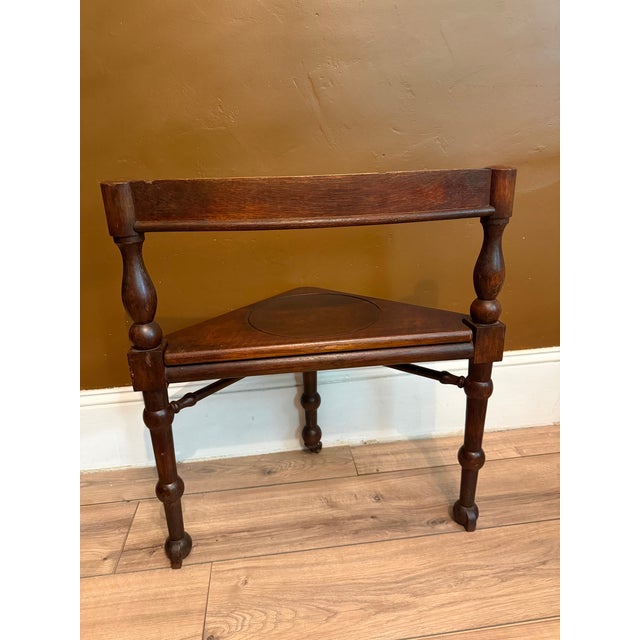 Antique Patented Sliding Seat Mahogany Triangular Corner Chair With Turned Legs and Brass Castor For Sale - Image 15 of 15