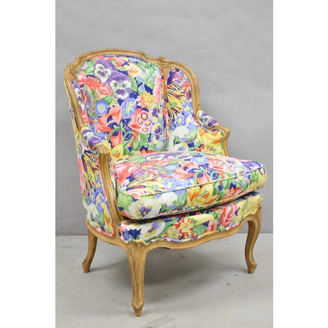 Vintage French Louis XV Country Provincial Floral Chintz Bergere Lounge Chair For Sale - Image 14 of 14