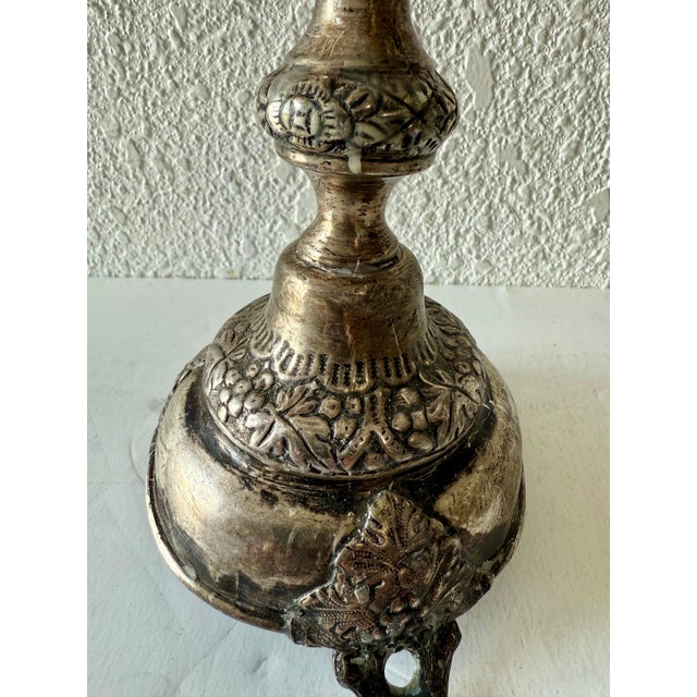 Rare 19th C. Antique Silver Judaica Shabbat Candlesticks Polish Szekman For Sale - Image 17 of 18