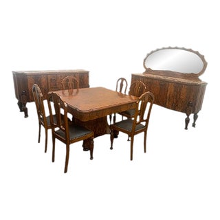 Art Deco Rosewood & Marble Dining Room Set, 1930s, Set of 10 For Sale