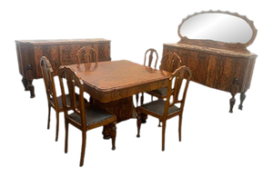Art Deco Rosewood & Marble Dining Room Set, 1930s, Set of 10